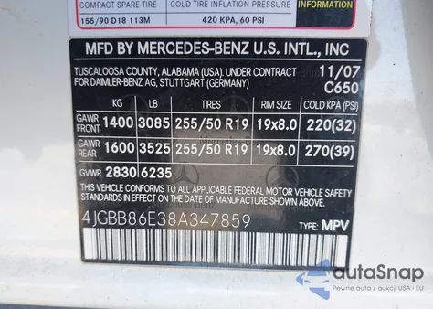 2008 Mercedes-Benz Ml 350 4Matic z USA, uszkodzony, nr VIN 4JGBB86E38A347859